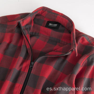 Camisa de invierno de manga larga con cremallera a cuadros rojos para hombre